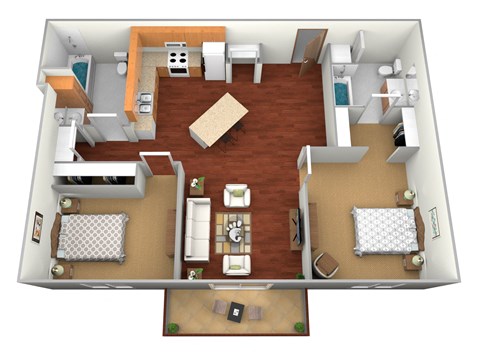 a floor plan of a two bedroom apartment at Northridge Apartments, Minnesota, 55063